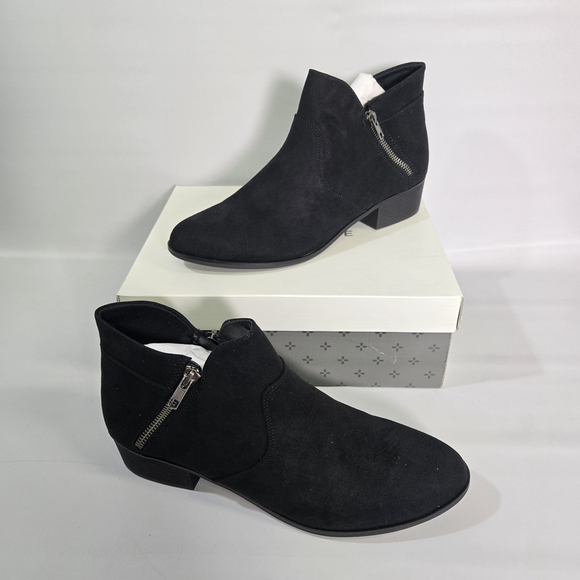 Sun + Stone Shoes - Sun + Stone Black Western Moto Ankle Booties Zip Faux Suede Block Heel Size 12